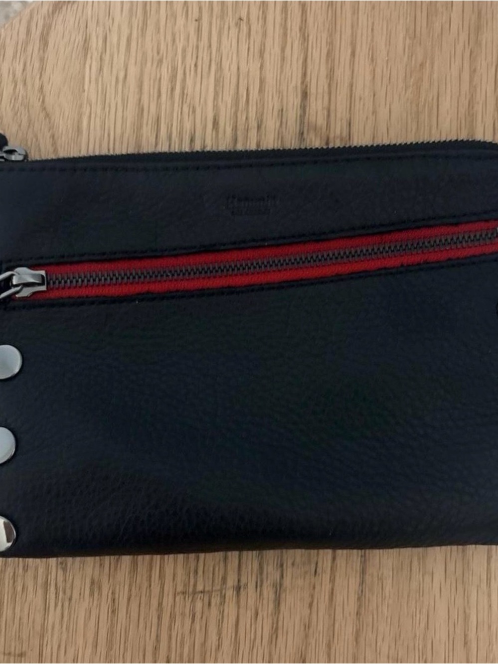 Hammitt Nash crossbody/wristlet small black/gunmetal with red zip